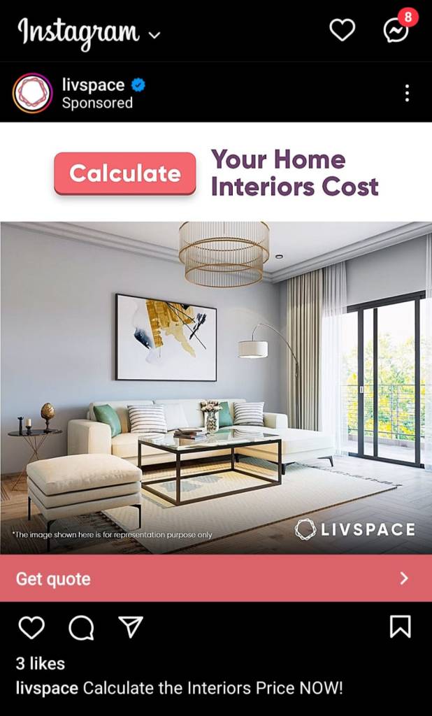 Instagram ad of Livspace