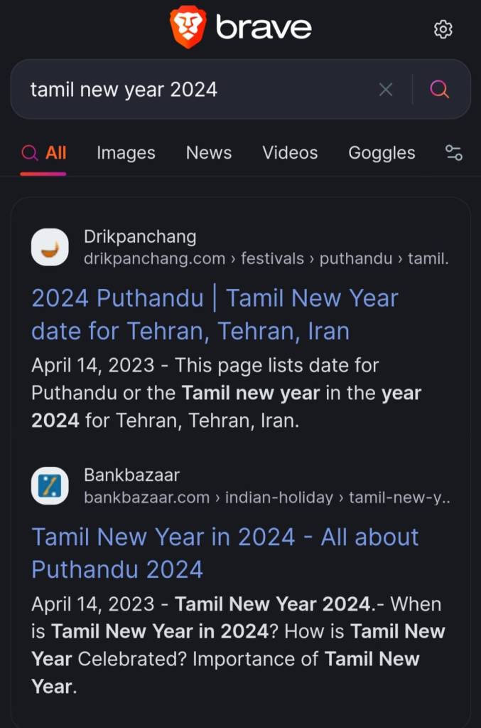 Brave result for when is Tamil New Year celebrated in 2024?